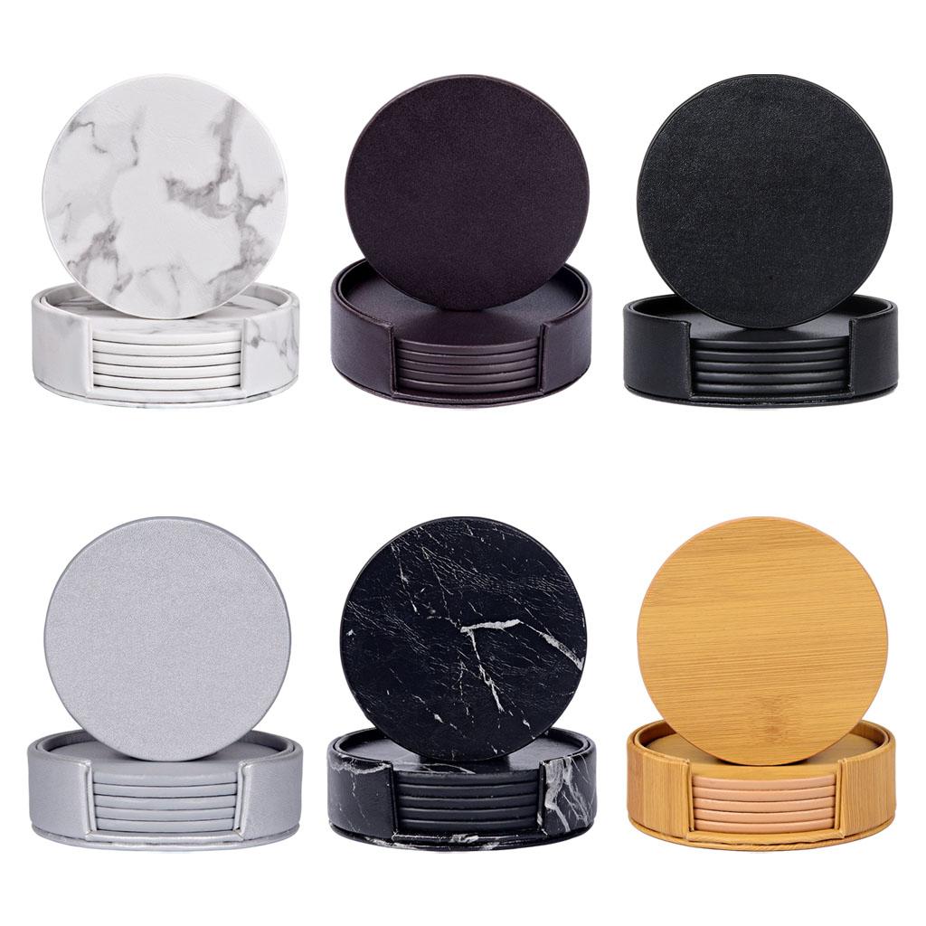 Marble Coaster Set - 丸い大理石コースター（ホルダー付き、傷防止）