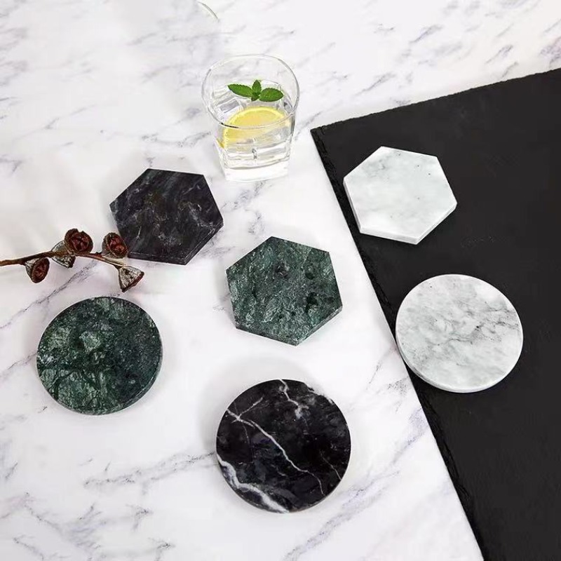 Marble Coaster Set - 滑り止めの丸い大理石のコースター,高温ドリンクマット,再利用可能なティーパッド,キッチンと家庭用食器アクセサリー,1個