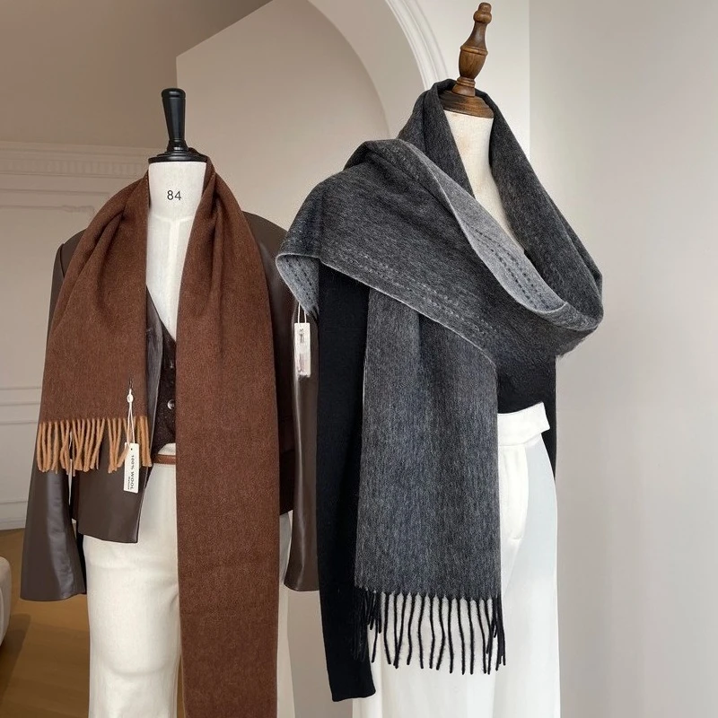 Cashmere Scarf - 高品質オーストラリア製、100％純粋なウール素材の女性用スカーフ。秋・冬のデザインで、両面にステッチが施されたカシミヤのショール。女性用マフラー。