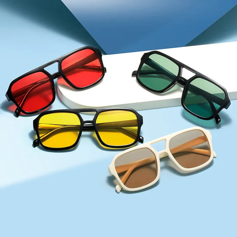 Sunglasses Uv400 - 1/3個入り、ヴィンテージ風のオーバーサイズサングラス、レディースブランド、大ぶりフレーム、女性用、黒と黄色の組み合わせ、スクエア型アイウェア、サングラス。