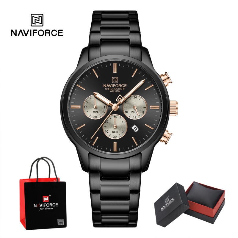 Luxury Watch Men - NAVIFORCE メンズクォーツクロノグラフウォッチ 防水 日付表示 スチールストラップ 男性用