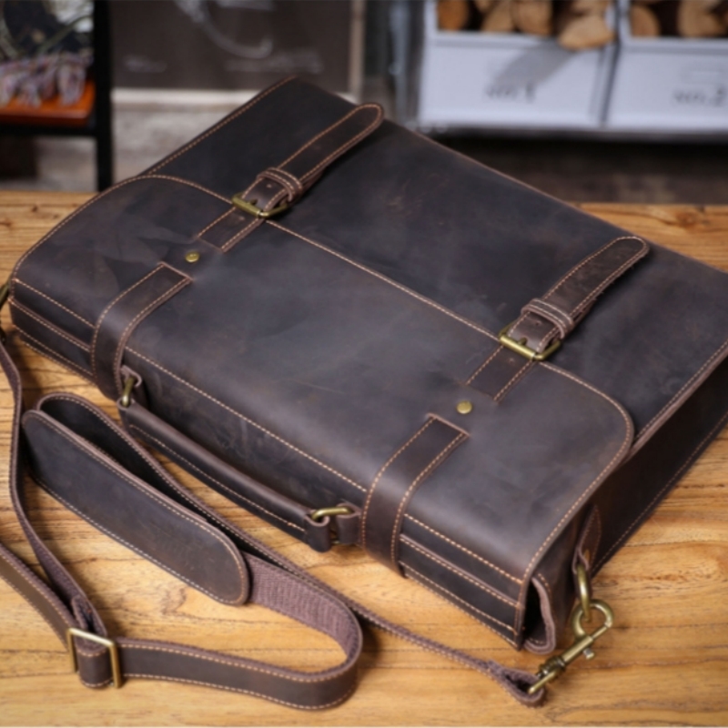 Leather Briefcase - 男性用本革ビジネスブリーフケース,ショルダーバッグ,クロスオーバーバッグ,コンピューターメッセンジャーパック,高級ハンドバッグ,オリジナル,15.6, 2025