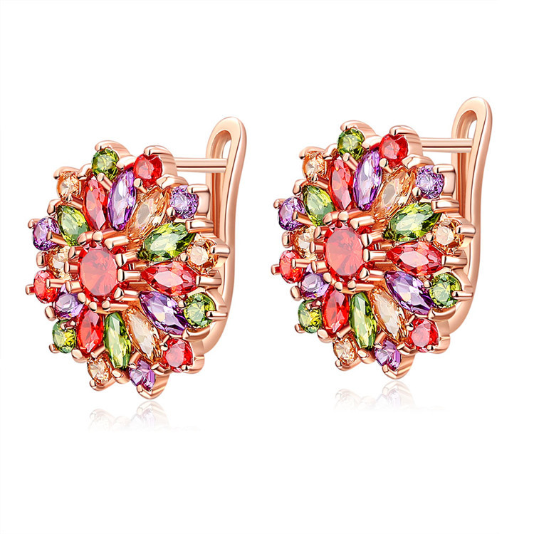 Gold Plated Jewelry - 女性のための天然クリスタルの花のイヤリング,彫刻された宝石,ヴィンテージのデザイナー,お守り,ピンクゴールドメッキの石,本物のジュエリーギフト
