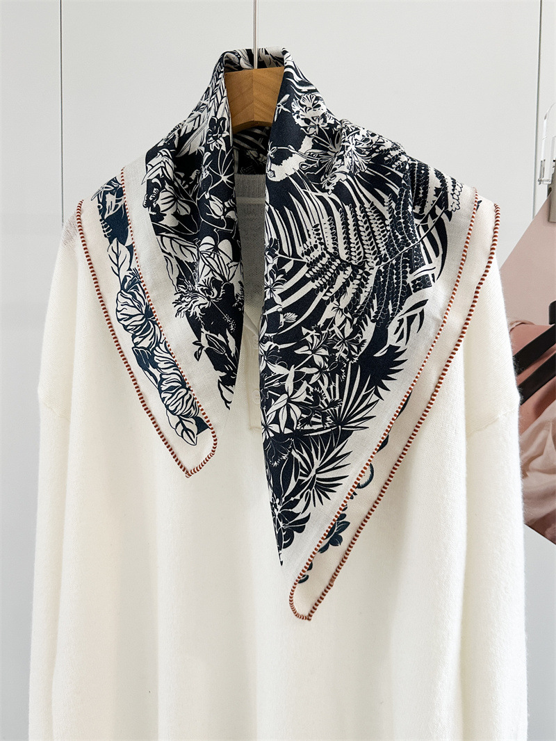 Cashmere Scarf - 冬用、柔らかい素材の両面使いができる高級ショール、シルクウールのスカーフ、正方形の暖かいバンダナ、カシミヤパシュミナ、65cm、恋人へのプレゼントに最適。
