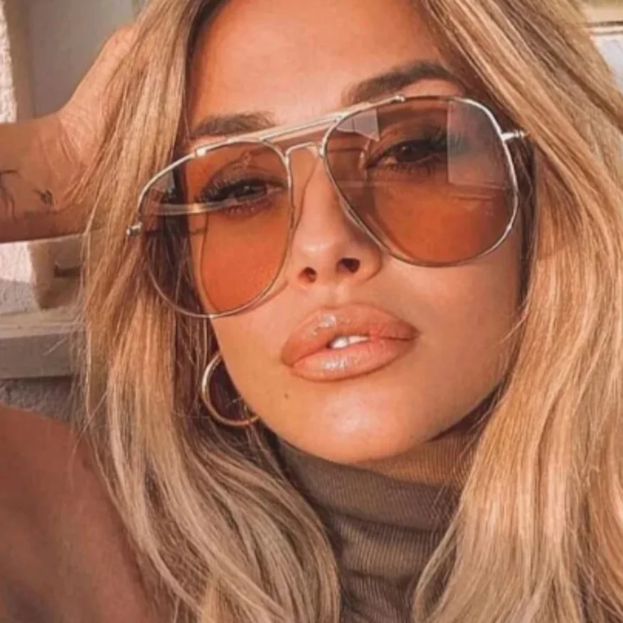 Designer Sunglasses - レトロな金属製ダブルブリッジのサングラス。女性用、高級デザイナーブランド、大ぶりのフレーム、パンク風、男性用、アウトドア、旅行、運転用、UV400カット。