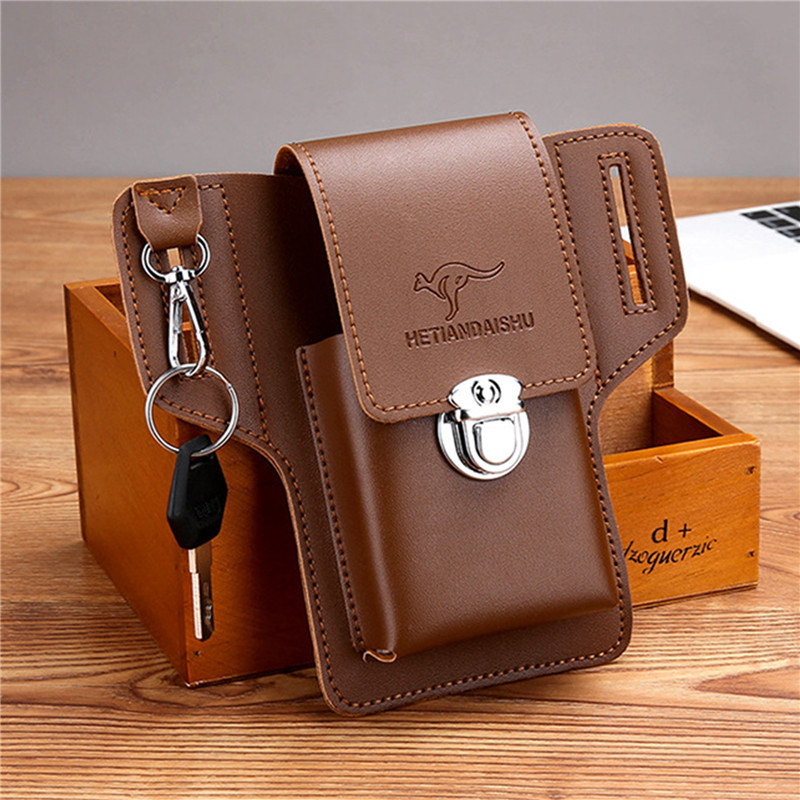 Leather Wallet Men - 男性用携帯電話ベルトバッグ、携帯電話ループホルスター、携帯電話ポーチ財布、高品質多機能PUレザー携帯電話ケース