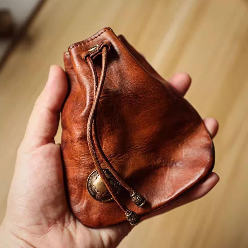 Leather Wallet Men - 和風本物のソフトレザー財布ミニ財布キーコインバッグ多機能ウエストパック男性女性手作り