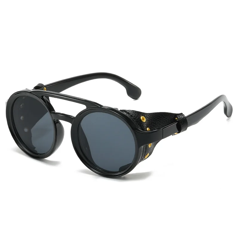 Sunglasses Uv400 - レトロなデザインの紫外線カットサングラス。男女兼用。レザー素材の丸型メガネ。ヴィンテージ風ゴーグル。防風機能付き。アウトドアスポーツ用。UV400カット。
