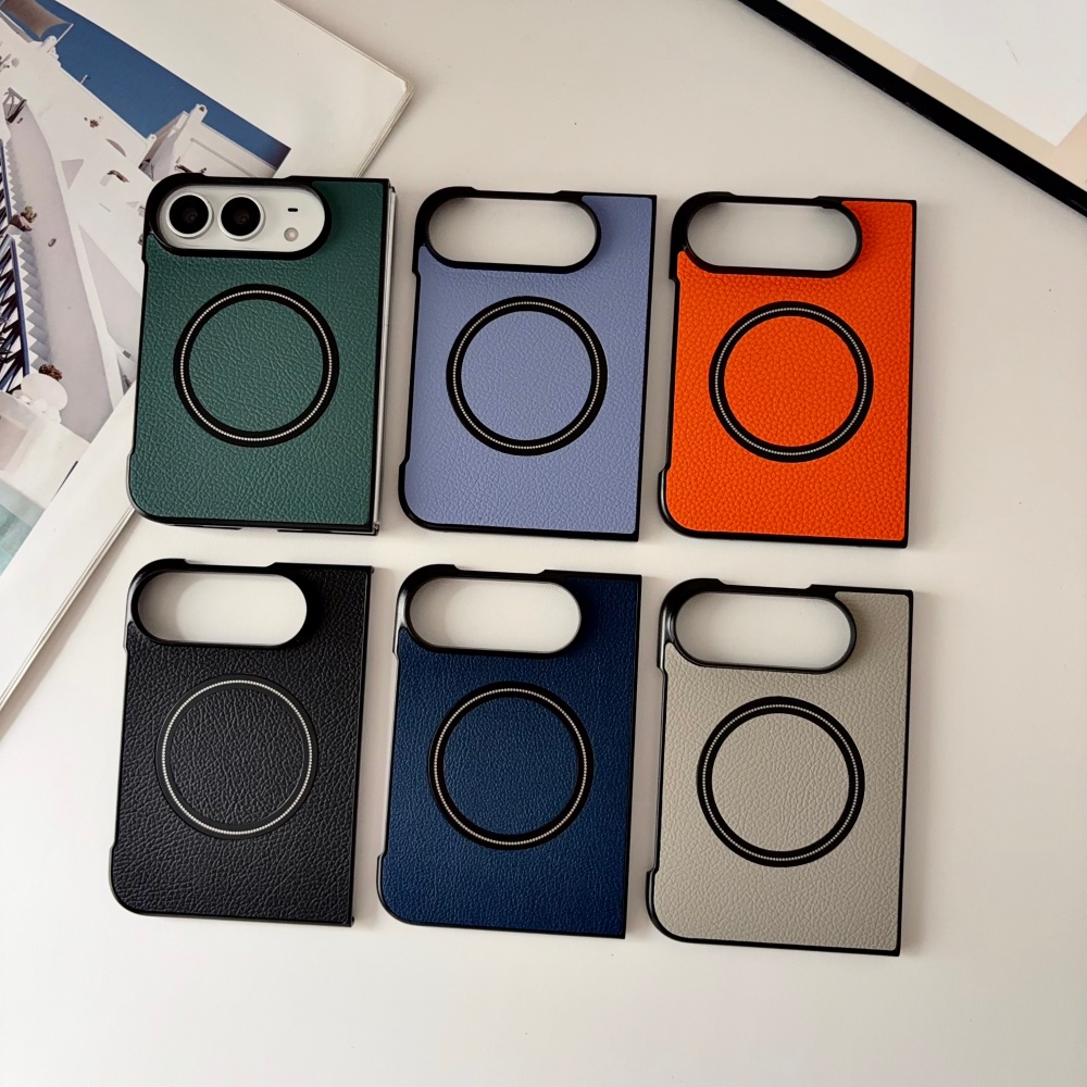 Premium Cigar Case - iPhone Duo用、高級ライチ調PUレザー製、MagSafe対応、落下防止、折りたたみ式保護ケース。