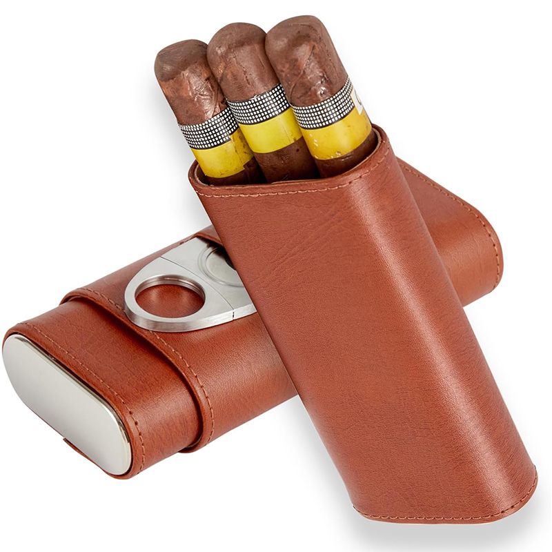 Premium Cigar Case - 携帯用葉巻ヒュミドールキット、プレミアムレザー葉巻ケース（杉材ライナーとカッター付き）旅行用