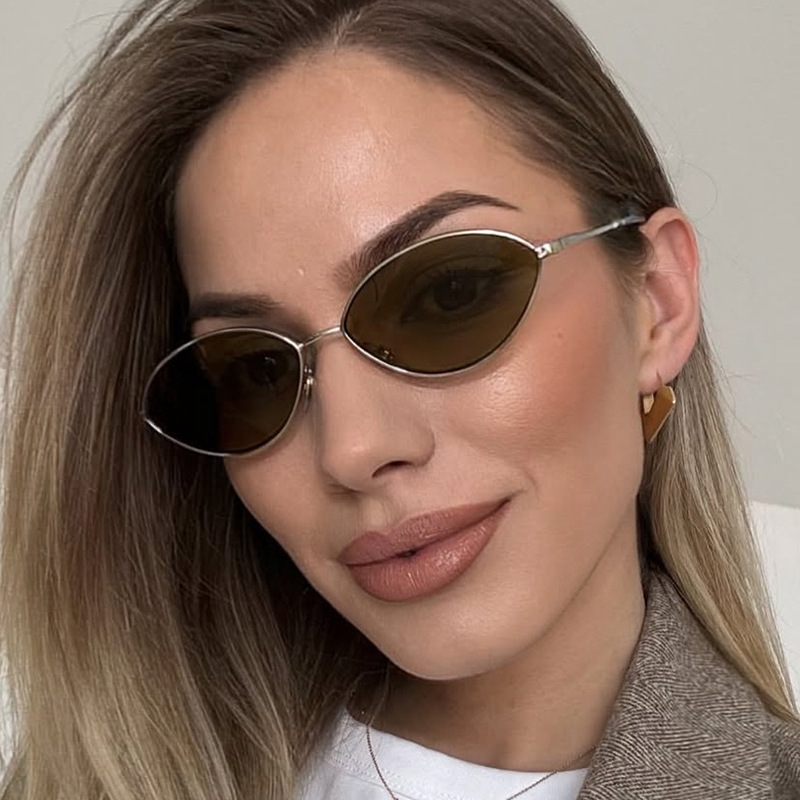 Designer Sunglasses - レトロなキャットアイ女性用サングラス、ブランドデザイン、オーバル型トレンドサングラス、メタルフレームヴィンテージアイウェア、男性用サングラス