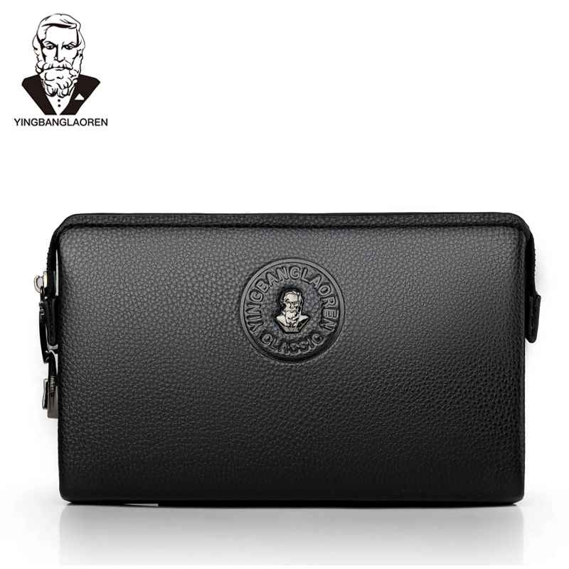 Leather Wallet Men - 男性長財布携帯電話ポーチ男性メッセンジャーバッグ盗難防止メンズ指紋ロックバッグ男性用レザーハンドバッグ