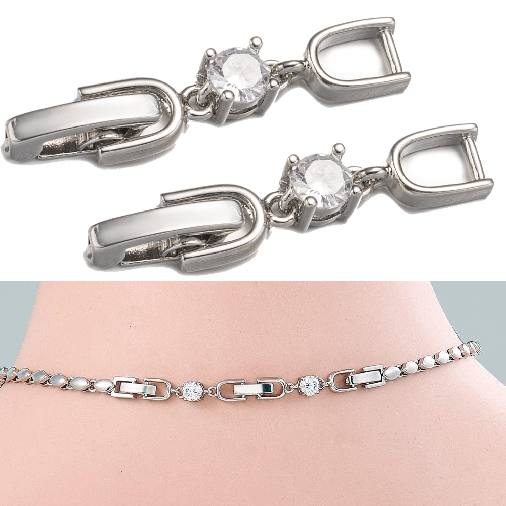 Gold Plated Jewelry - 5 個ホワイトゴールドメッキクリスタルラインストーンフォールドオーバーエクステンションクラスプセット DIY ブレスレットネックレスとジュエリー作成用