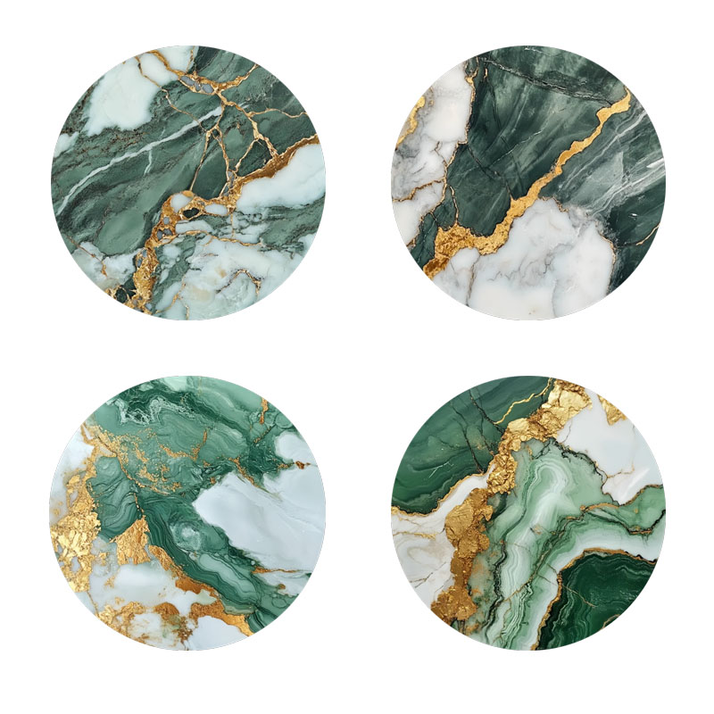 Marble Coaster Set - 大理石模様のプリントコースター4枚、毎日の家族のパーティーの装飾、オフィス、滑り止め木製コースターに最適です。