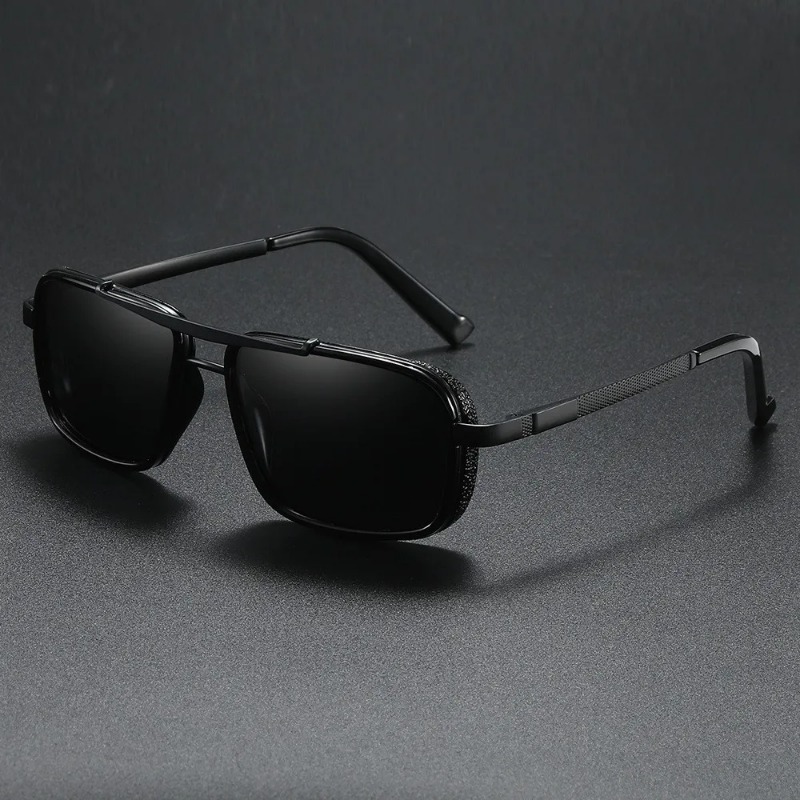 Sunglasses Uv400 - 高級感のある長方形のメンズサングラス。レトロなデザインで、スチームパンク風。男性用、クラシックなスタイルで、アウトドアや運転に最適。夏の紫外線対策に。UV400カット。