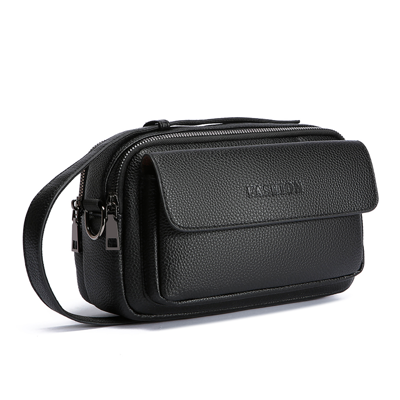Leather Wallet Men - 2026年新作 メンズ多ポケット大容量レザークラッチバッグ 多機能ショルダーバッグ ポータブル通勤財布 携帯電話バッグ