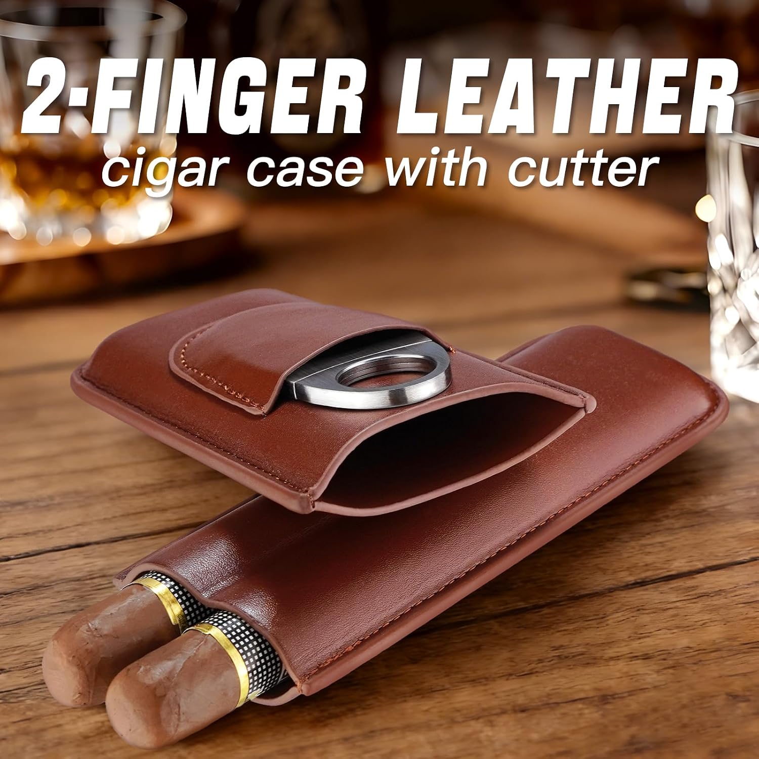 携帯用2本用シガーケース。シルバーのカッター付き。内側は杉材 - Premium Cigar Case のレビューと価格