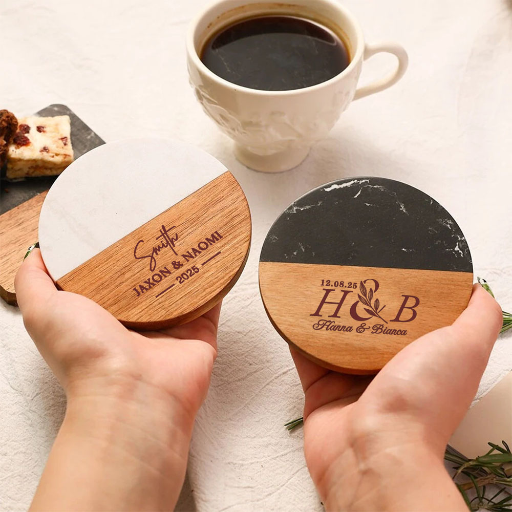 パーソナライズされた大理石コースターセット、結婚式のゲストギ - Marble Coaster Set のレビューと価格