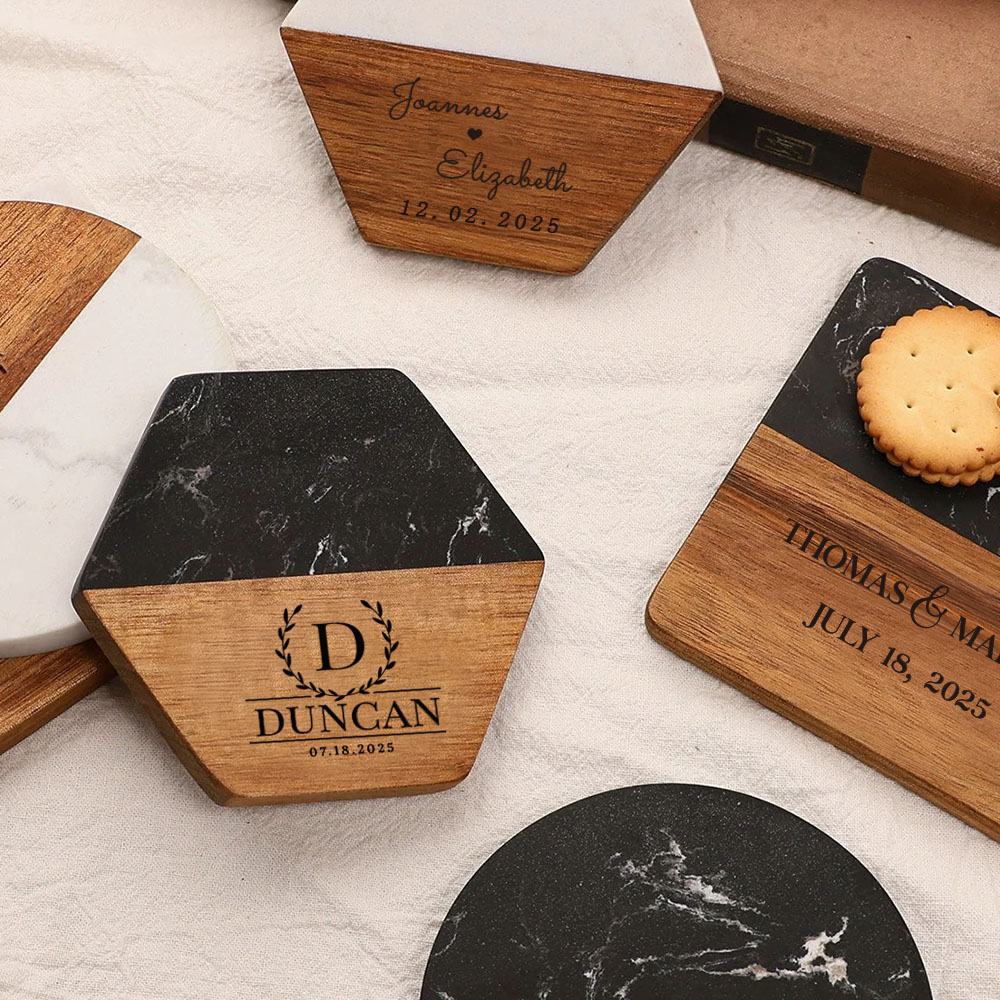 パーソナライズされた大理石コースターセット、結婚式のゲストギ - Marble Coaster Set のレビューと価格
