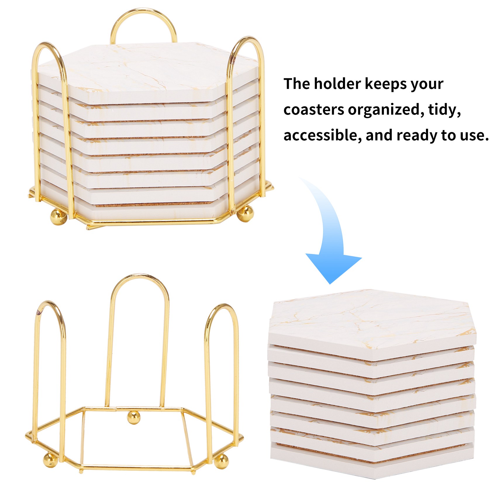 8 PC ドリンク用コースター 吸収性のあるホルダー付き 大 - Marble Coaster Set のレビューと価格