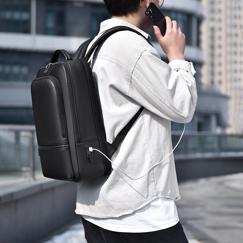 男性用PUレザーバックパック,USB充電器,エグゼクティブブ - Leather Briefcase のレビューと価格