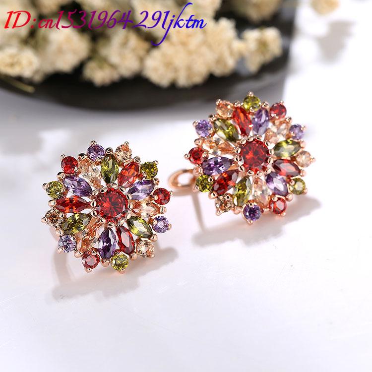 女性のための天然クリスタルの花のイヤリング,彫刻された宝石, - Gold Plated Jewelry のレビューと価格