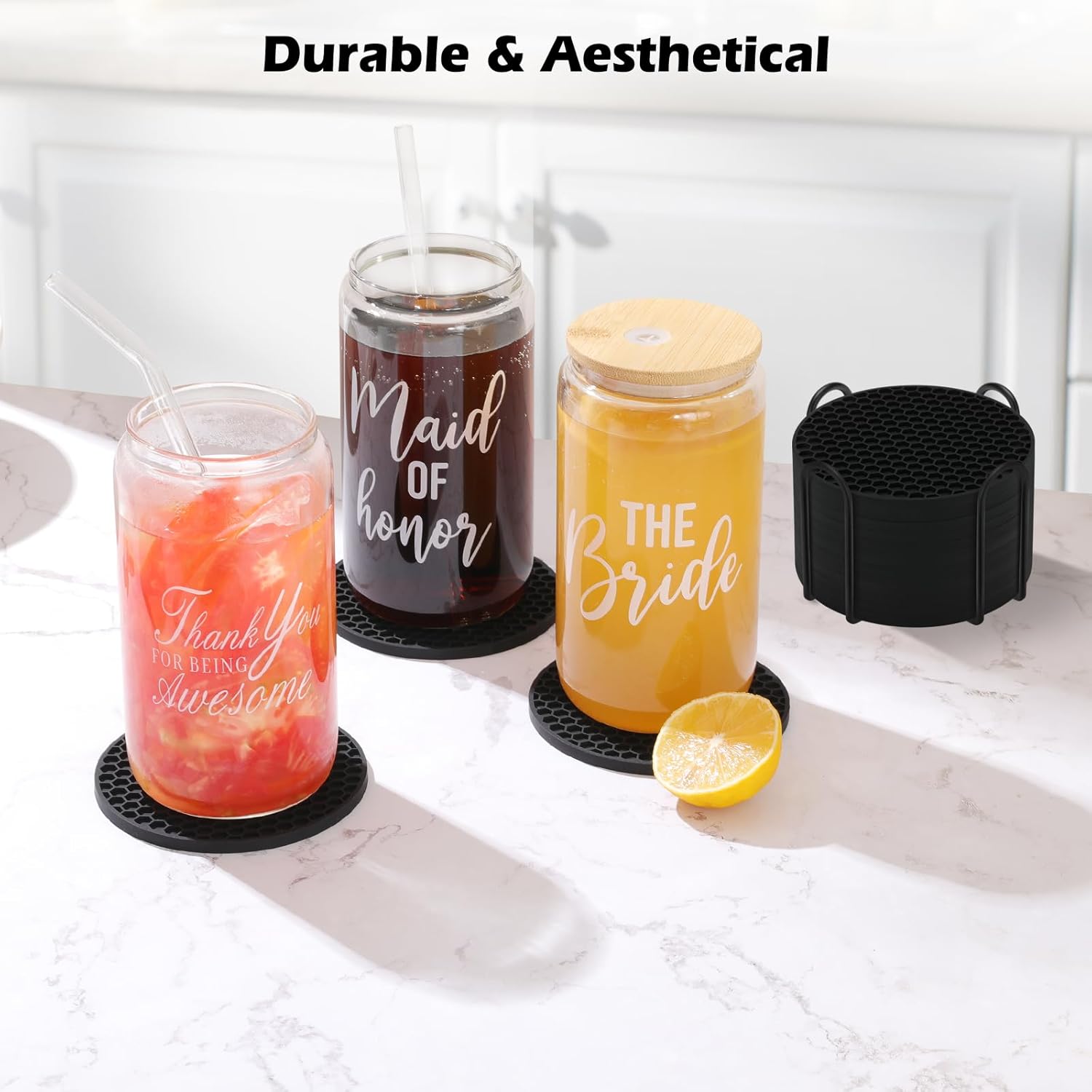 シリコンコースターセット ホルダー付き ドリンク、ビール、コ - Marble Coaster Set のレビューと価格