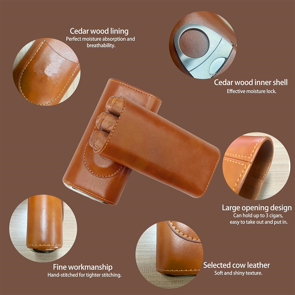携帯用葉巻ヒュミドールキット、プレミアムレザー葉巻ケース（杉 - Premium Cigar Case のレビューと価格