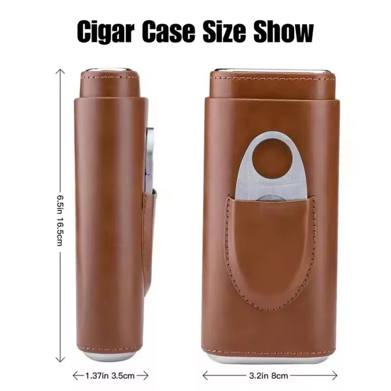レザーシガーケース 3本用 シダーウッド裏地付き 高級葉巻ア - Premium Cigar Case のレビューと価格