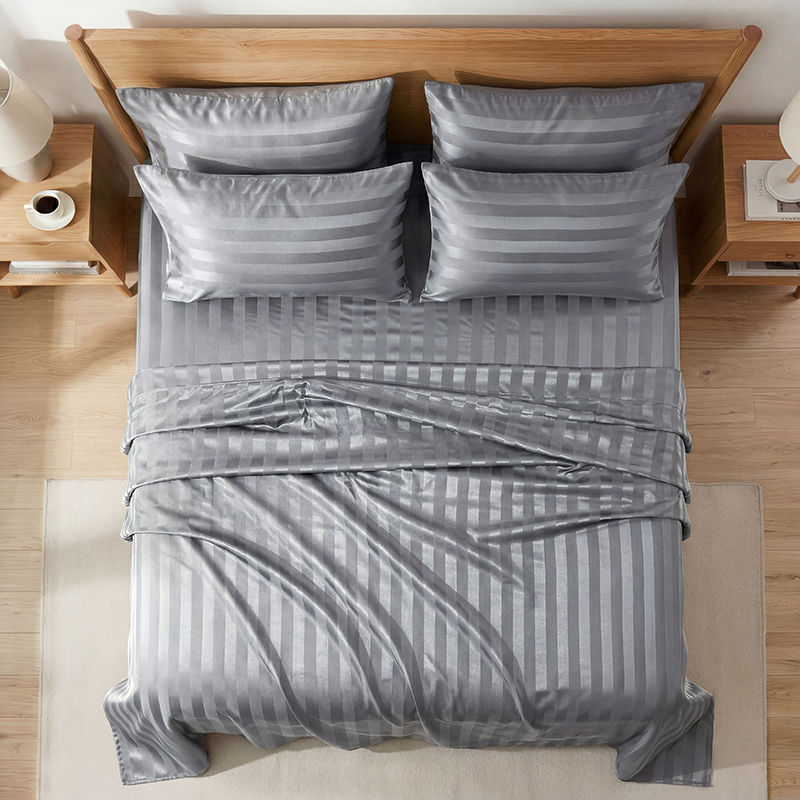 しわになりにくいストライプサテンベッドシーツセット、冷却シル - Silk Pillowcase のレビューと価格