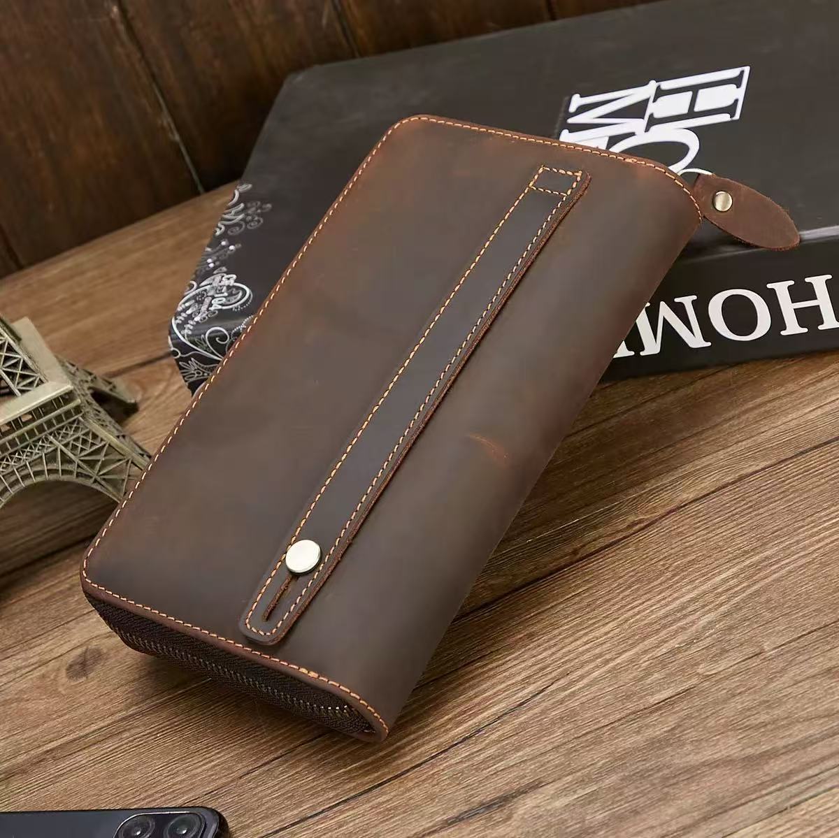 新作メンズ ヴィンテージ風 本革製 ロングウォレット、磁気防 - Leather Wallet Men のレビューと価格