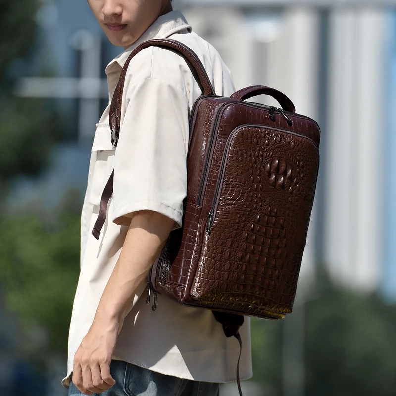 新しいメンズクロコダイル柄レザーラップトップバックパック、U - Leather Briefcase のレビューと価格