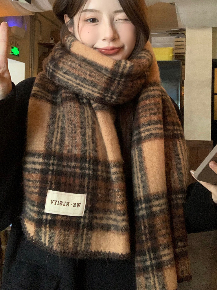 ブラウンチェック柄スカーフユニセックス冬暖かい首保護スカーフ - Cashmere Scarf のレビューと価格