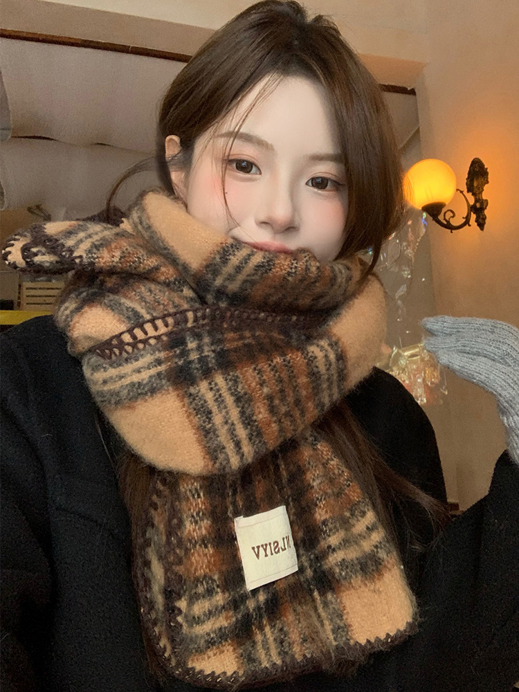 ブラウンチェック柄スカーフユニセックス冬暖かい首保護スカーフ - Cashmere Scarf のレビューと価格