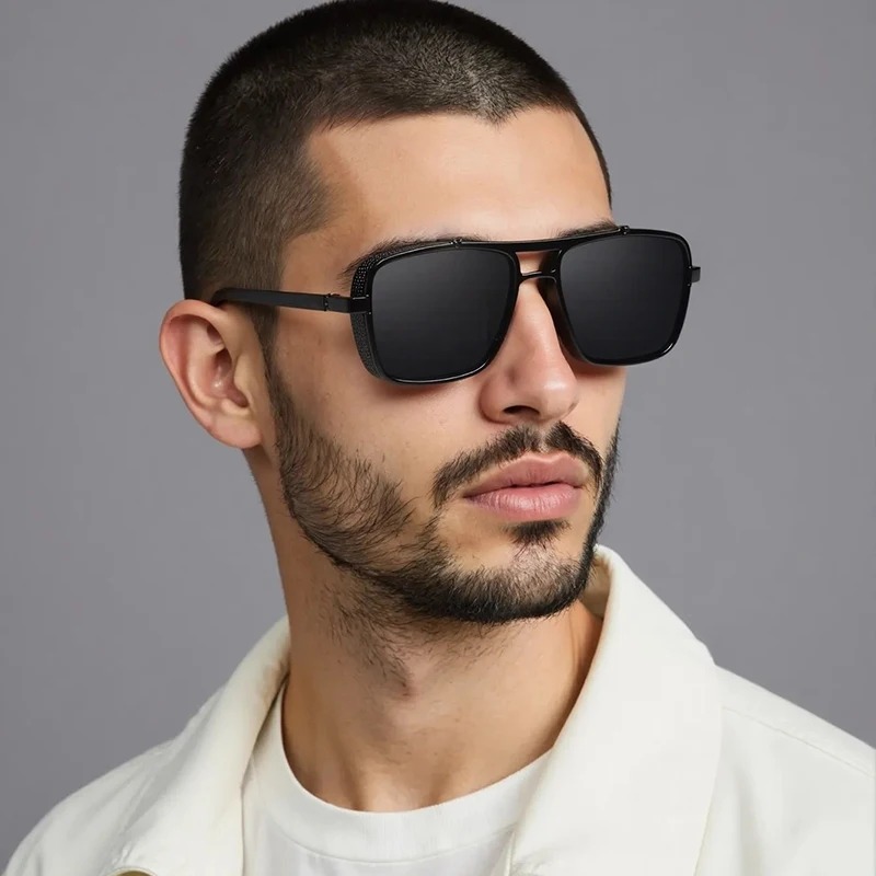 高級感のある長方形のメンズサングラス。レトロなデザインで、ス - Sunglasses Uv400 のレビューと価格