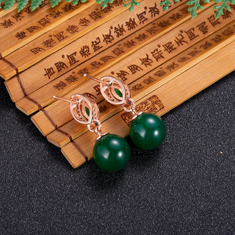 天然翡翠ビーズのイヤリング,彫刻された宝石,本物のジュエリー - Gold Plated Jewelry のレビューと価格